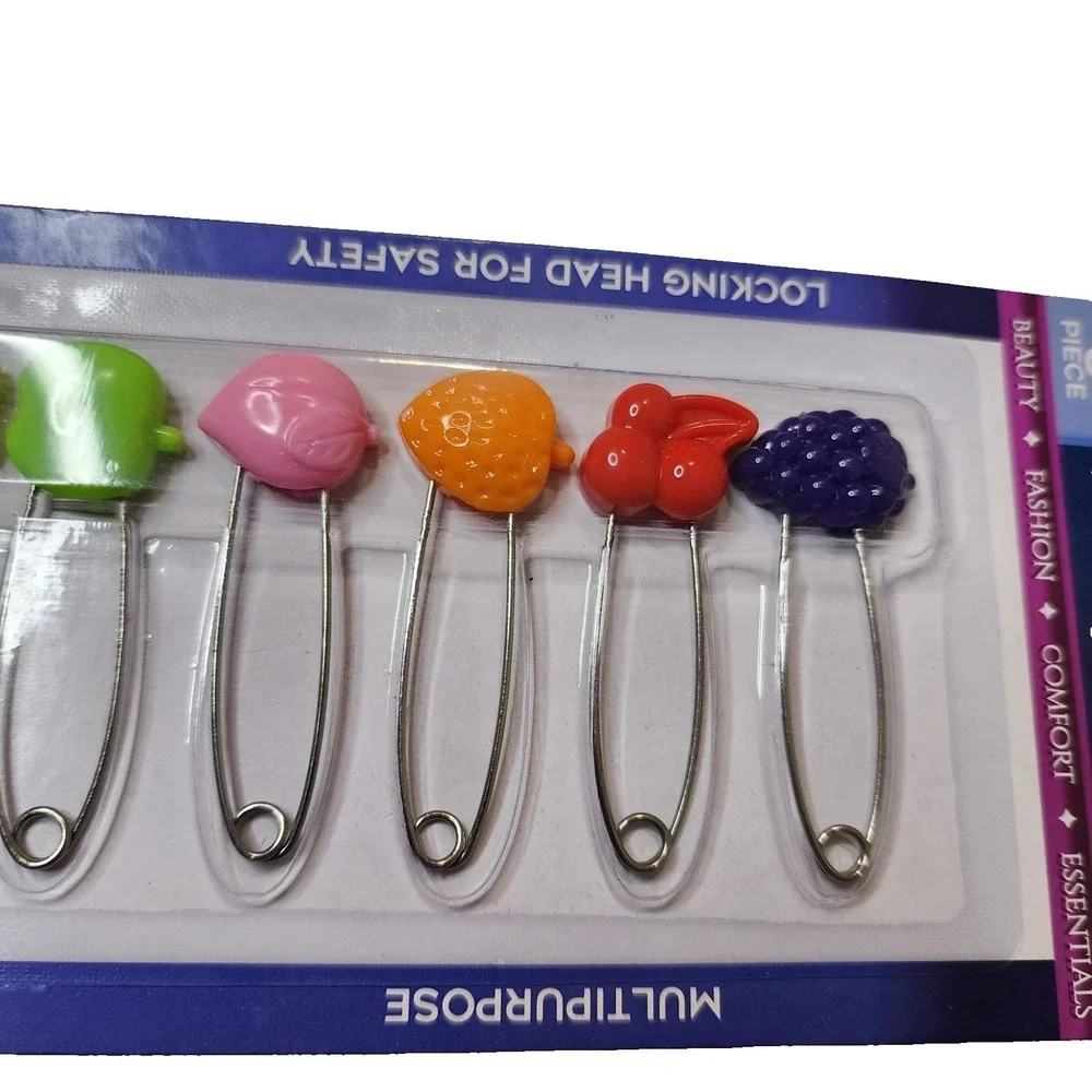Baby Diaper Pins Safety Pin Lock Cloth Changing Locking Clip 6-Pack Fruit Pin